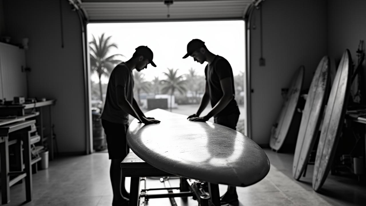 Founders of WaveCraft Outfitters in front of the original Miami workshop