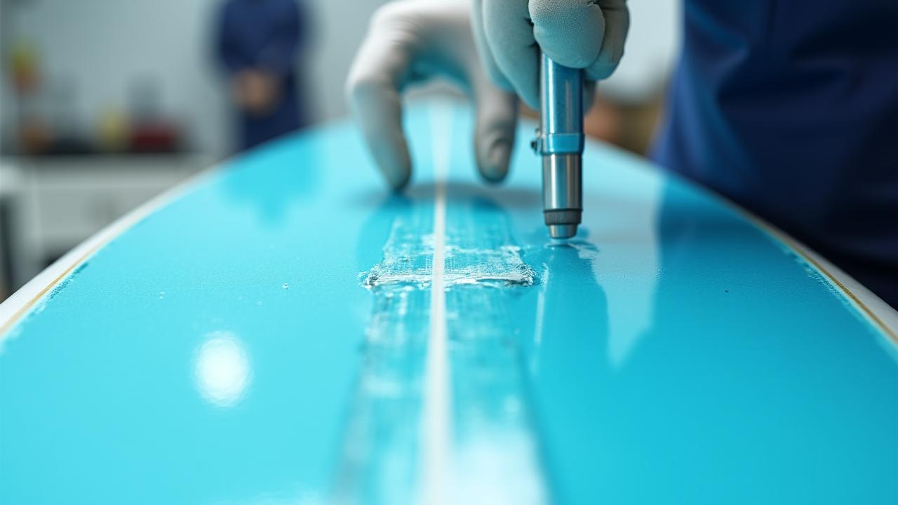 Professional surfboard repair assessment at WaveCraft Outfitters